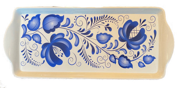 Blue Flower Folk Art Serving Tray