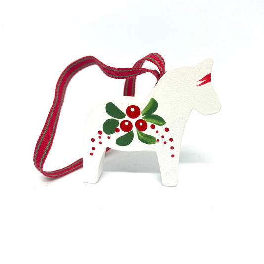 White Dalahorse Wood Ornament