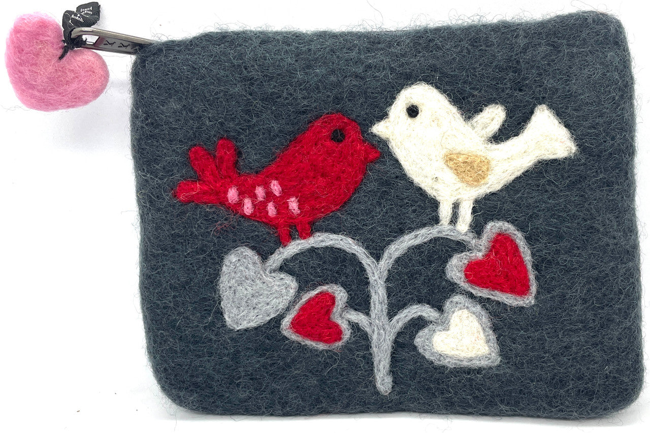 Lovebirds Grey Felted Purse