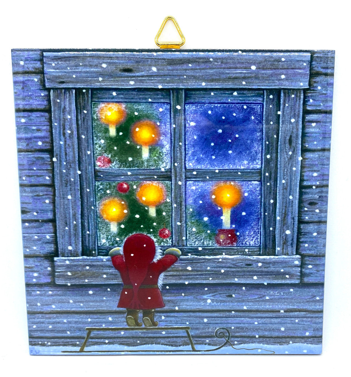 Tomte Peeking In Tile Trivet