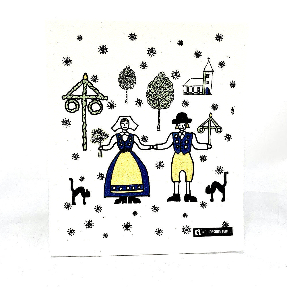 Midsommar Folk Art Swedish Dishcloth