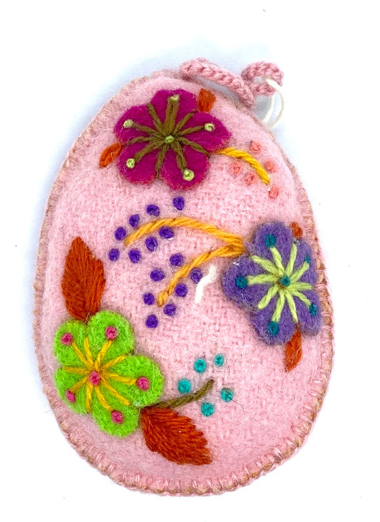 Flower Egg Felt Ornament (pink)