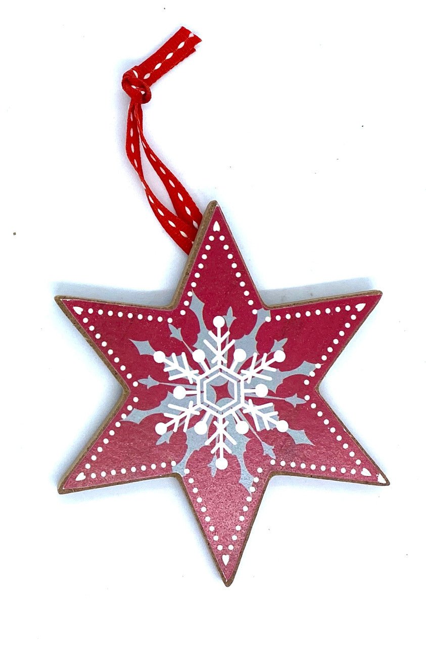 Nordic Red Star Wood Ornament