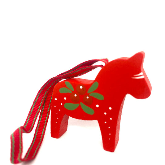 Red Lingonberries Wood Dalahorse Ornament