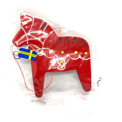 Vintage Red Dalahorse Wood Ornament