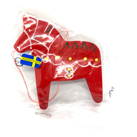 Vintage Red Dalahorse Wood Ornament