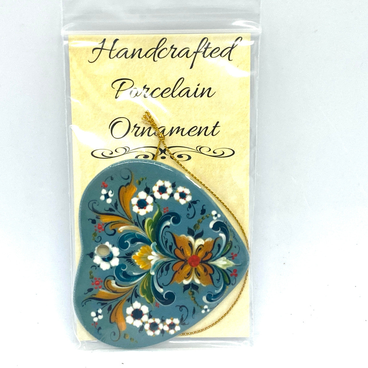Blue Rosemaling Heart Ceramic Ornament