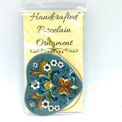 Blue Rosemaling Heart Ceramic Ornament