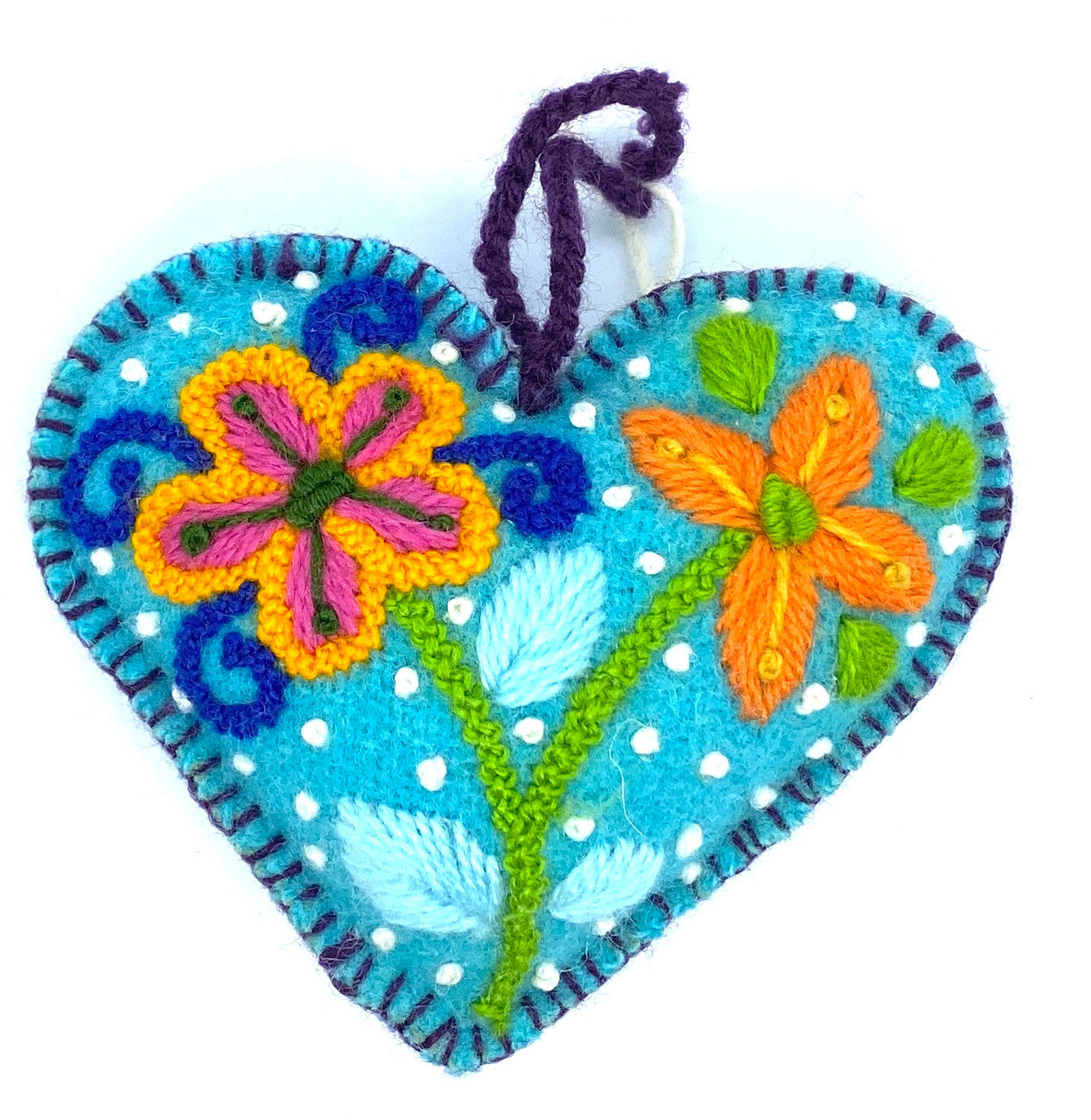 Flower Heart Felt Ornament (blue)