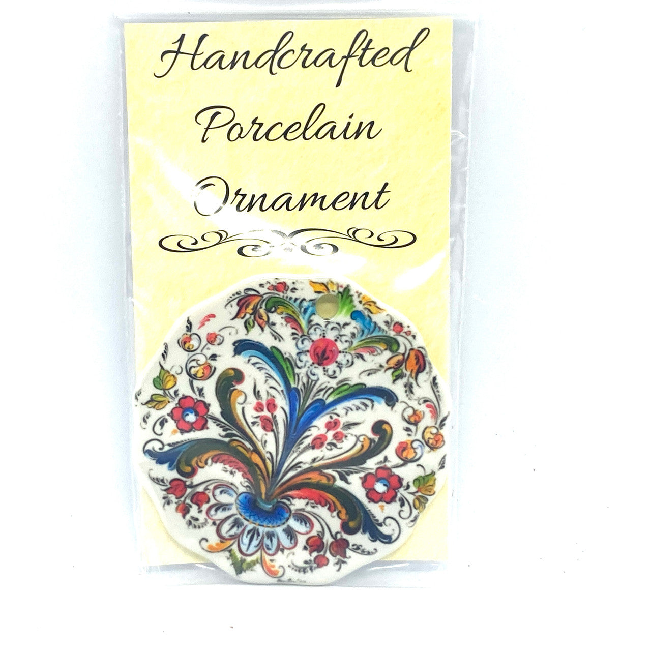 Lise Lorentzen White Rosemaling Ceramic Ornament