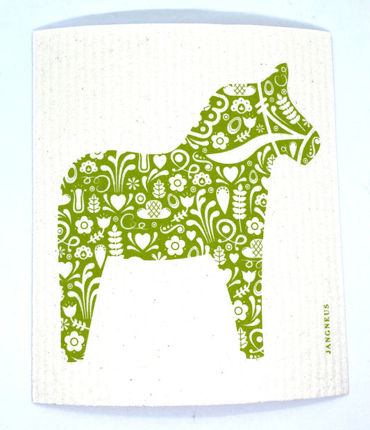 Green Dala Horse Swedish Dishcloth