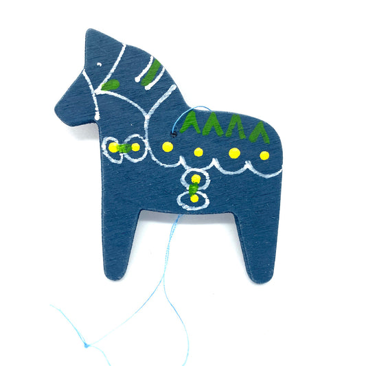 Blue Vintage Dalahorse Wood Ornament