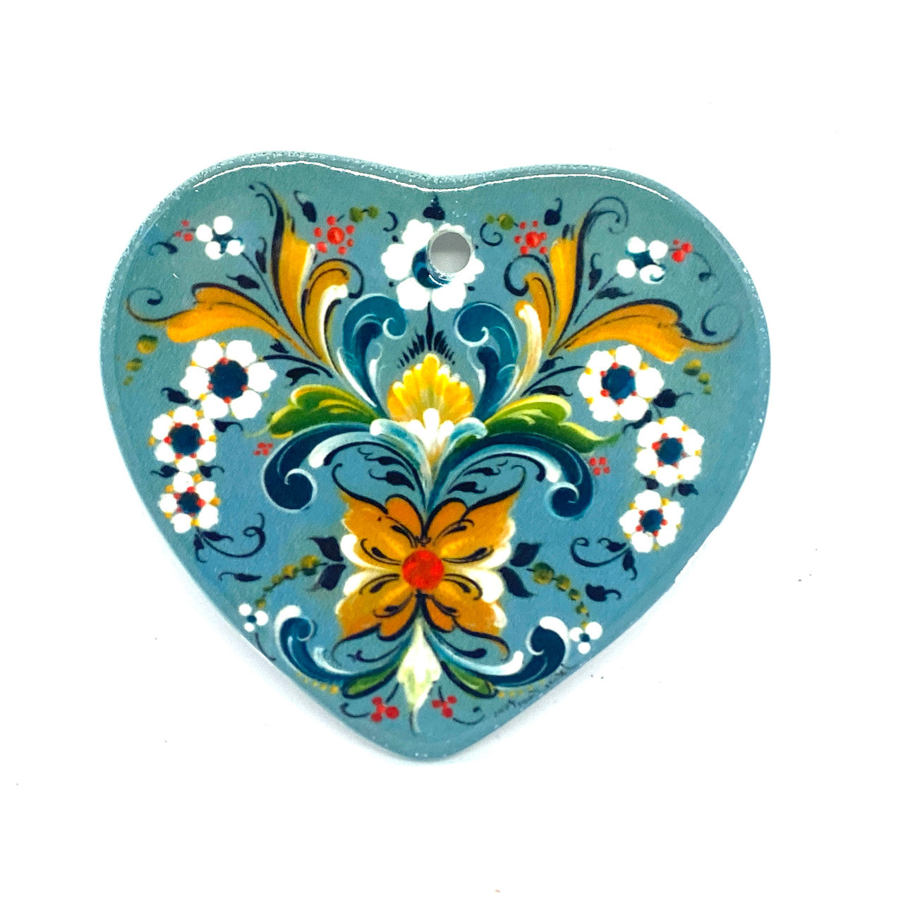 Blue Rosemaling Heart Ceramic Ornament