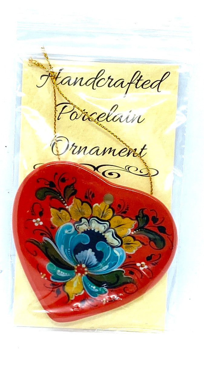 Lise Lorentzen Red Rosemaling Heart Ceramic Ornament 