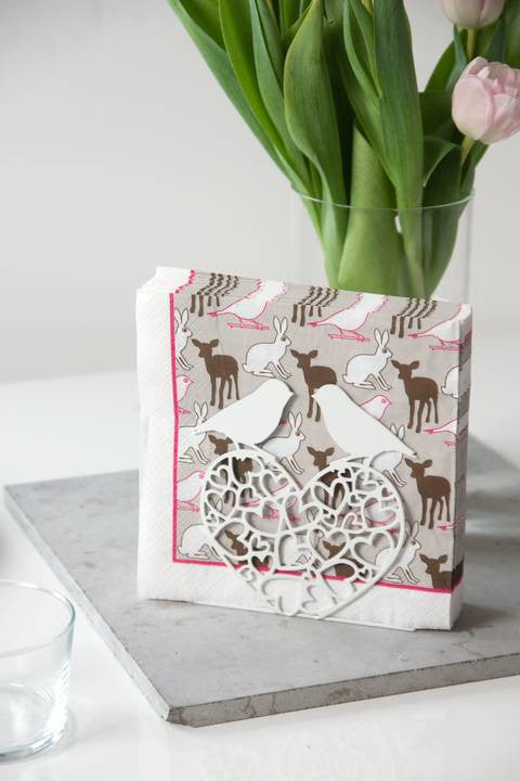 Twin Birds White Napkin Holder
