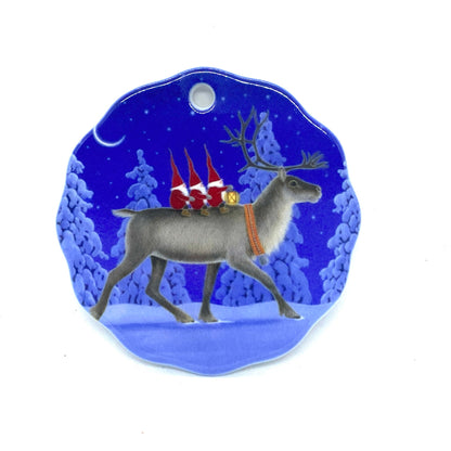 Reindeer and Tomten Ceramic Ornament