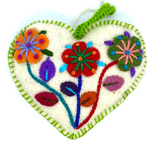 Flower Heart Felt Ornament