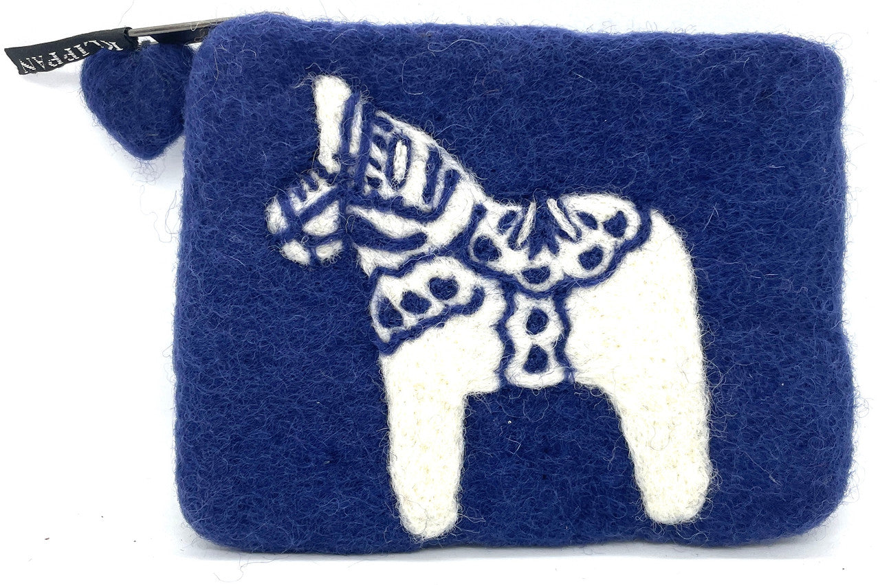 Swedish Horse Blue Felted Purse