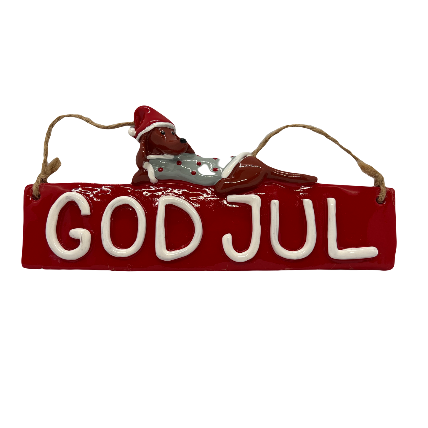God Jul Dog Hanging Sign
