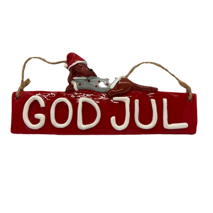 God Jul Dog Hanging Sign