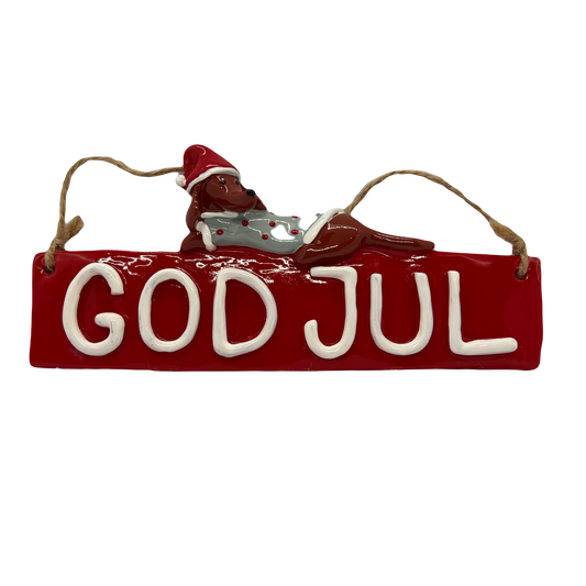 God Jul Dog Hanging Sign