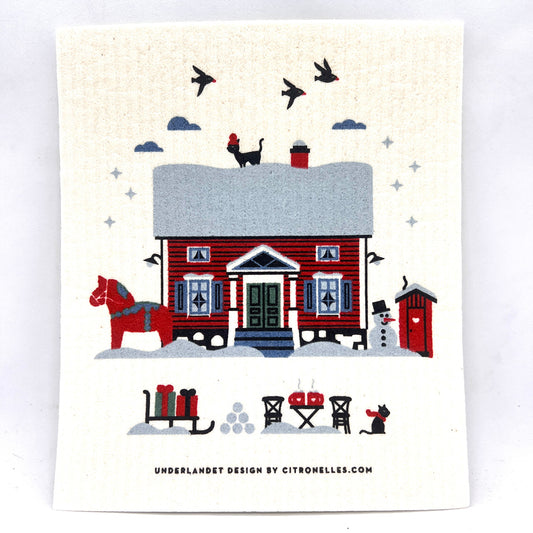 Swedish Xmas Cabin Swedish Dishcloth
