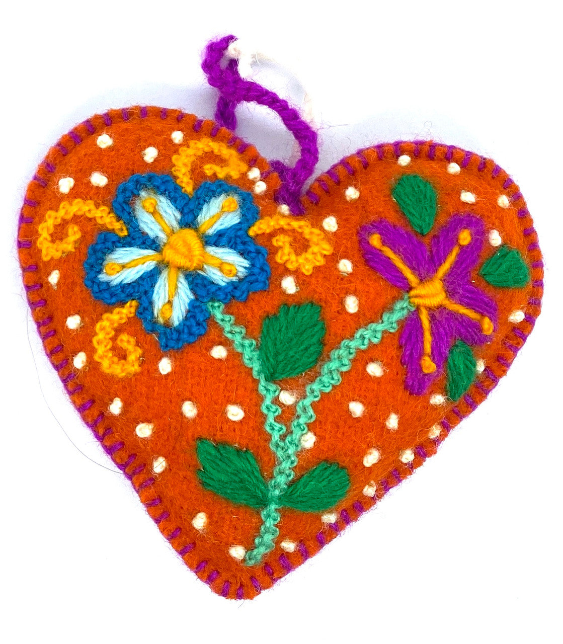 Flower Felt Heart Ornament (orange)