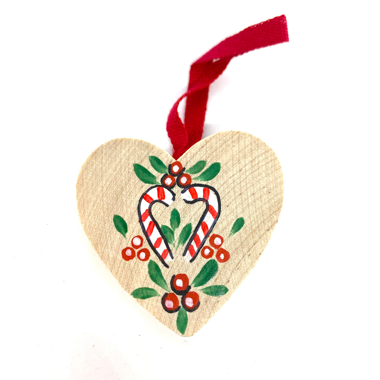 Candy Cane Heart Wood Ornament