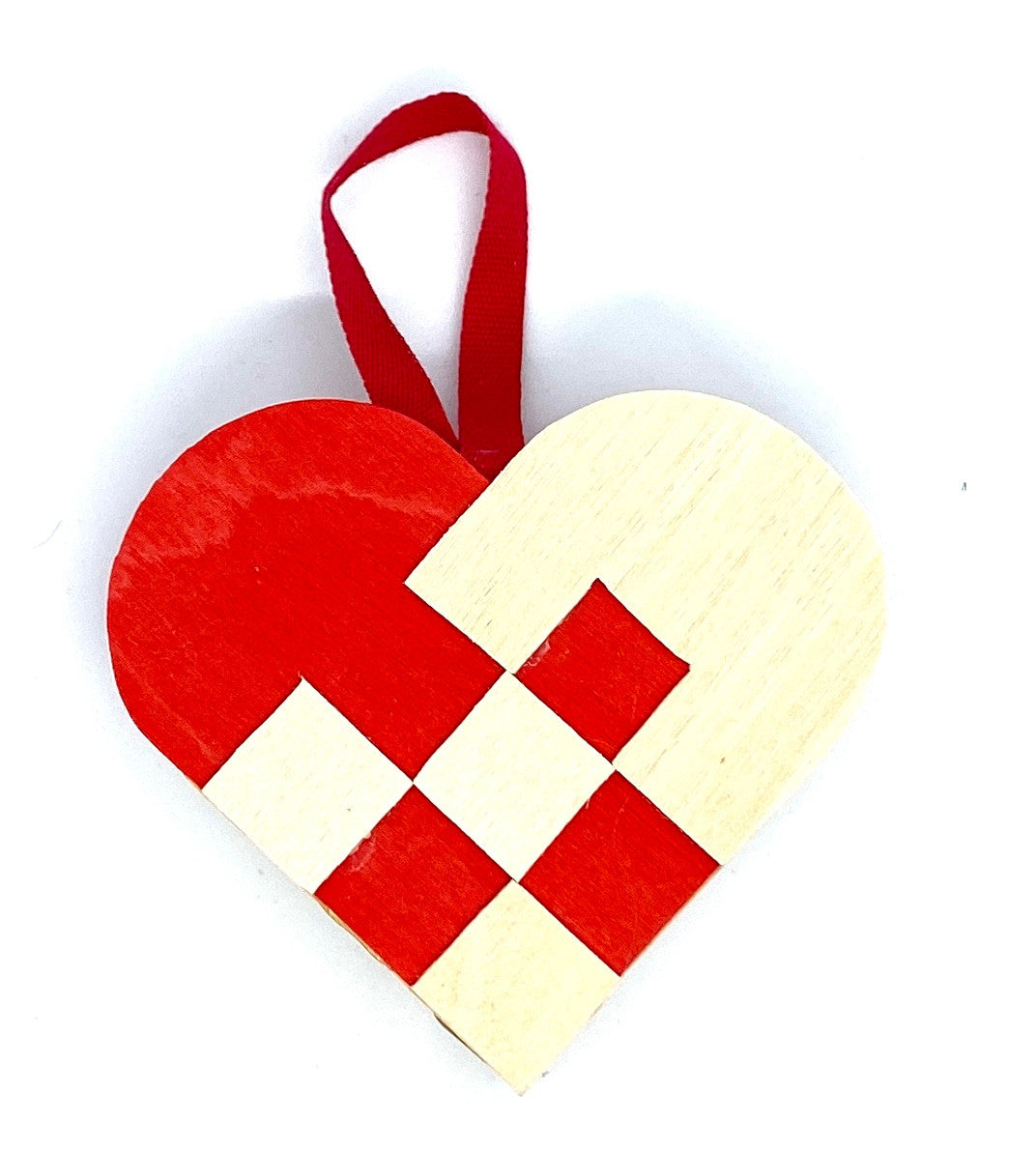 Woven Heart Basket Ornament (red)