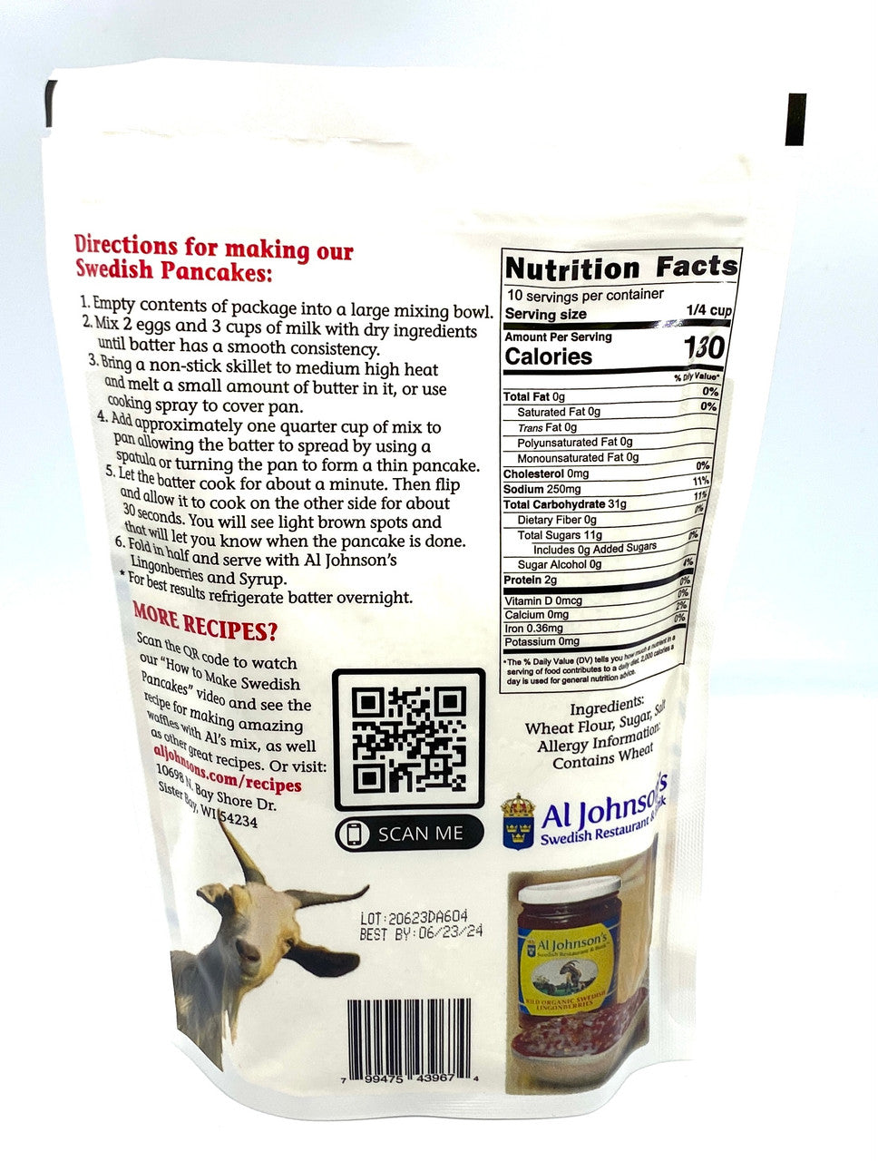 Al Johnson's Swedish Pancake  Mix (back)