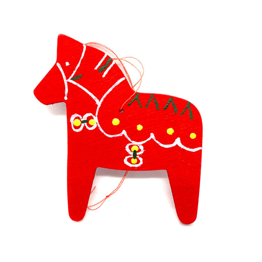 Vintage Red Dalahorse Wood Ornament