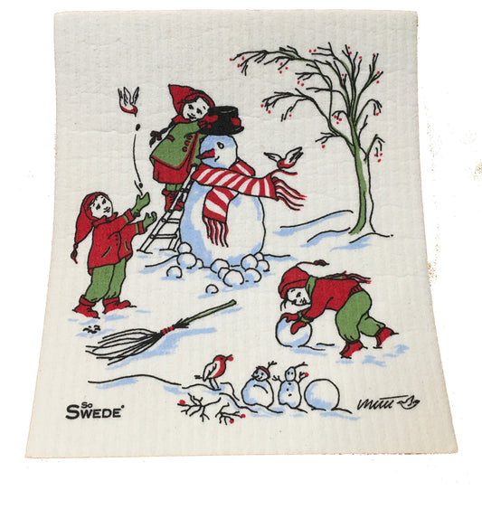 Snowman Making Swedish Dishcloth
