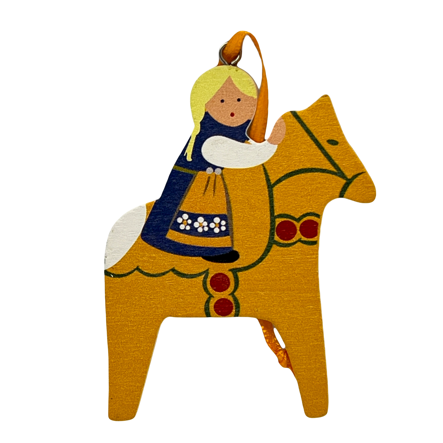 Girl on Yellow Dalahorse Wood Ornament