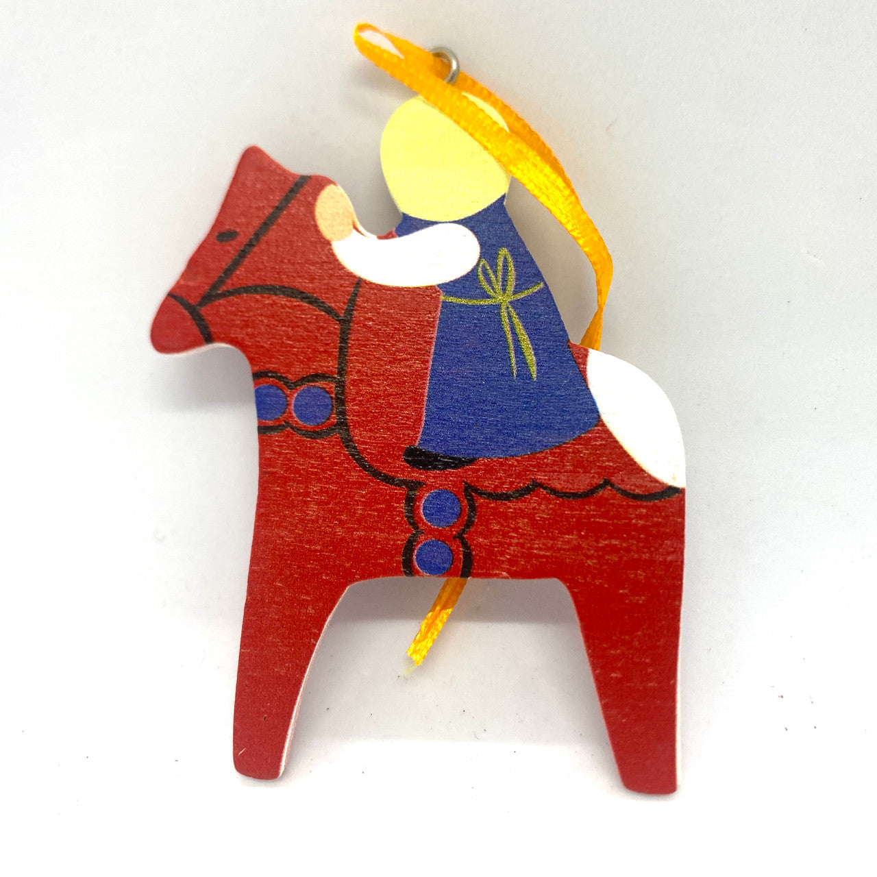 Girl on Red Dalahorse Wood Ornament 