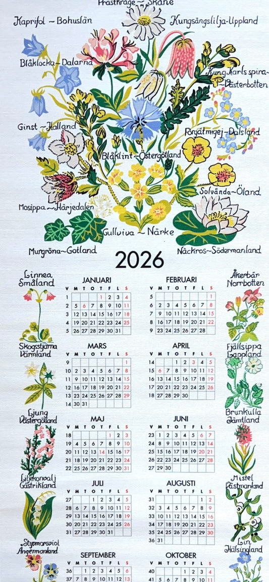 Swedish Province Flower Cloth Hanging Calendar