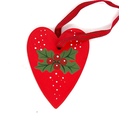 Holly Red Heart Ornament