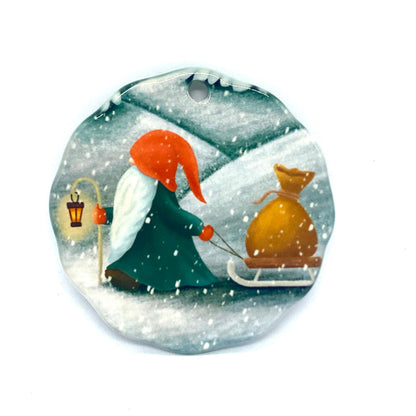Tomten Sled Ceramic Ornament