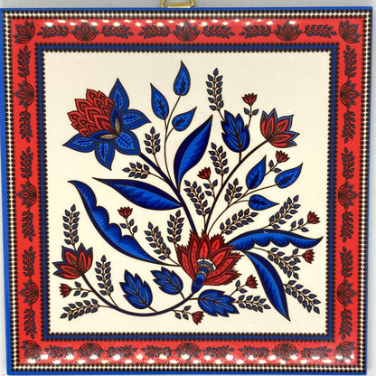 Red Norwegian Folk Art Tile Trivet