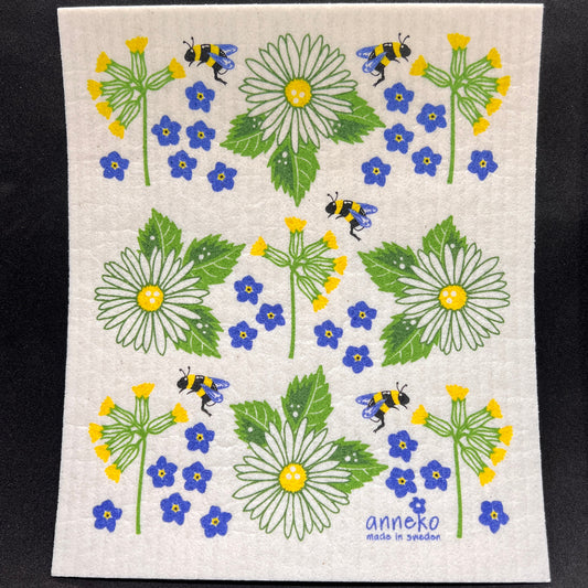 Flowers and Bees Swedish Dishcloth