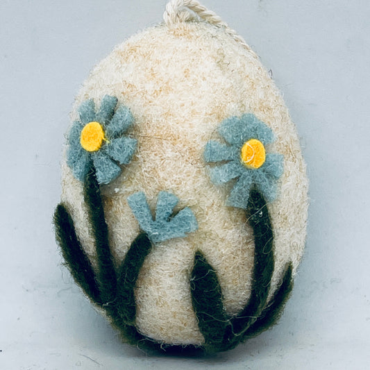 Blue Flower Felt Egg Ornament 