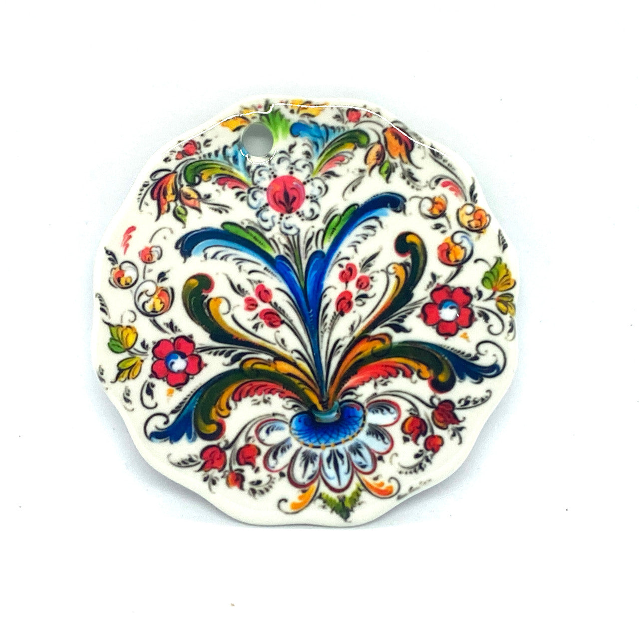 Lise Lorentzen White Rosemaling Ceramic Ornament