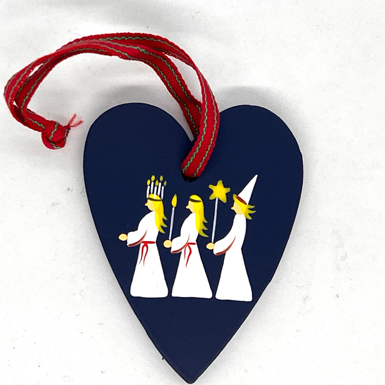 Lucia Procession Blue Heart Wood Ornament