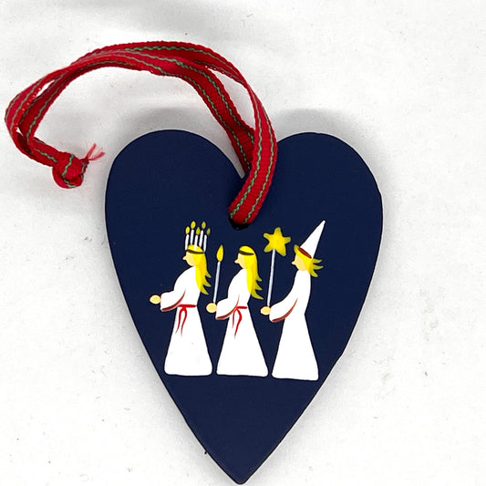 Lucia Procession Blue Heart Wood Ornament