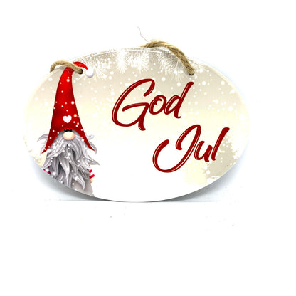 God Jul Heart Tomten Ceramic Sign