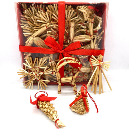 Straw Ornament Set 45 pc Snowflakes, Jul Boks, Angels & Acorns