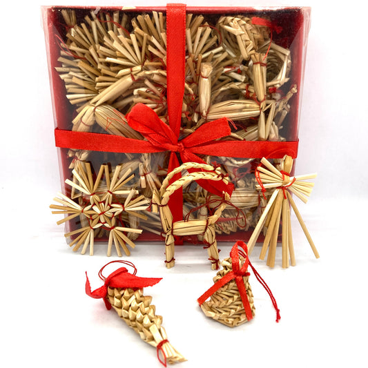 Straw Ornament Set 45 pc Snowflakes, Jul Boks, Angels & Acorns
