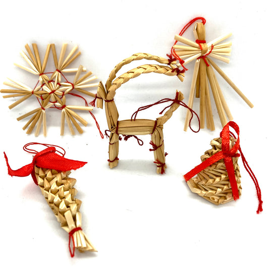Straw Ornament Set 45 pc Snowflakes, Jul Boks, Angels & Acorns
