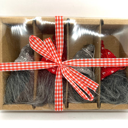 Tomte Ornaments 4 pc Red & Grey