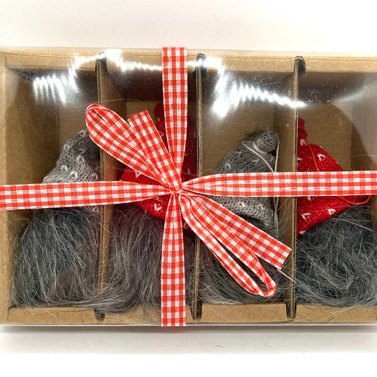Tomte Ornaments 4 pc Red & Grey