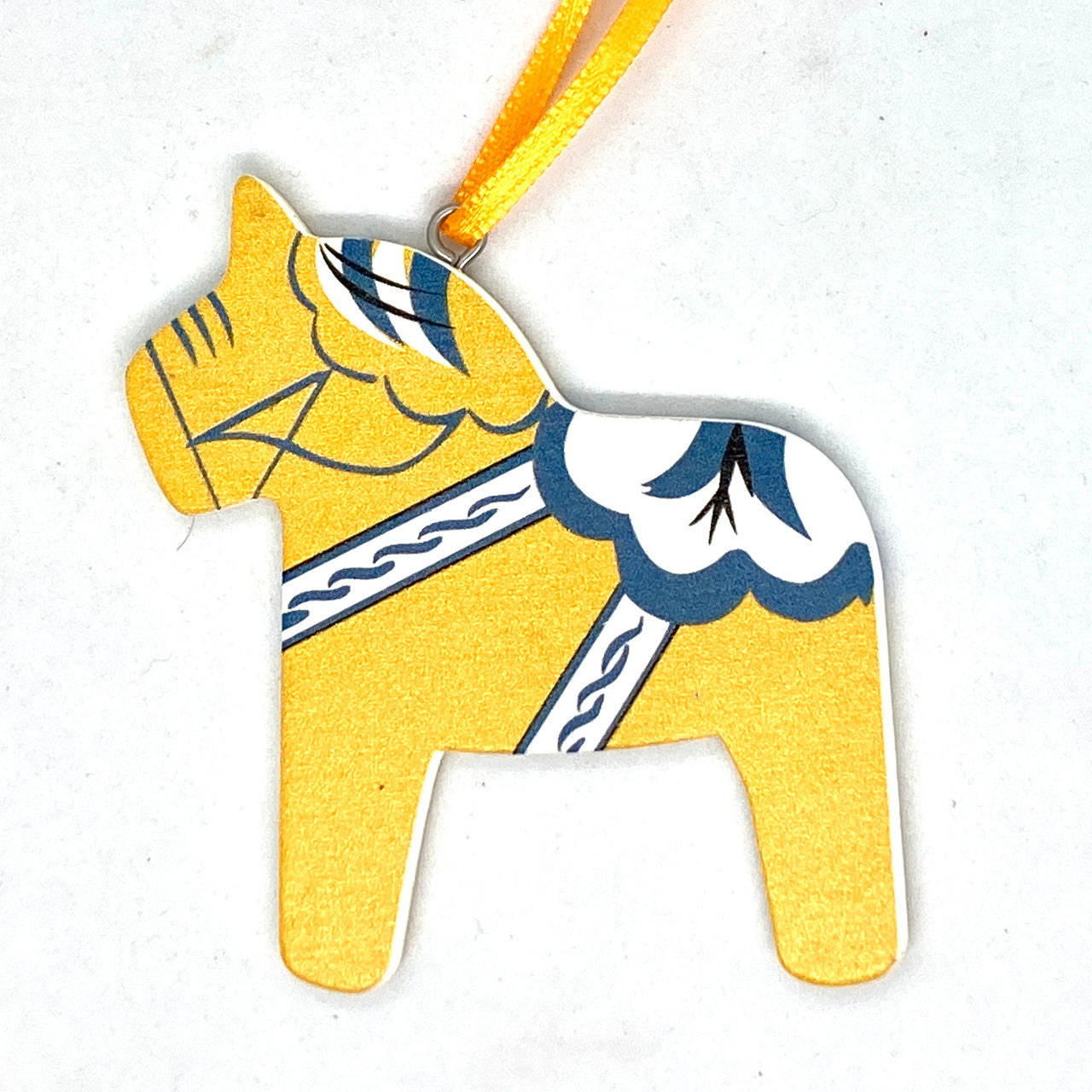 Vintage Yellow Dalahorse Wood Ornament
